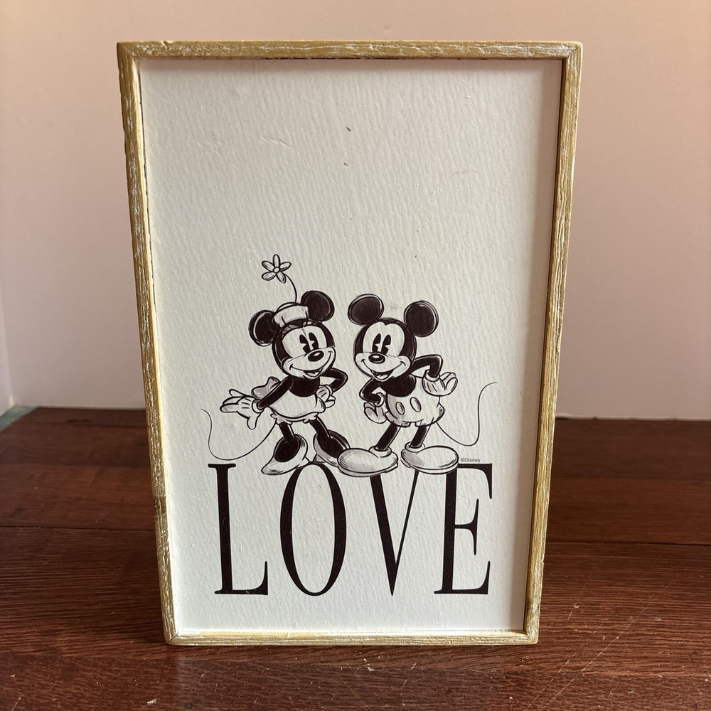 Disney  Mickey Mouse & Minnie Mouse "Love" Picture  Wood Framed Wall Art Sign